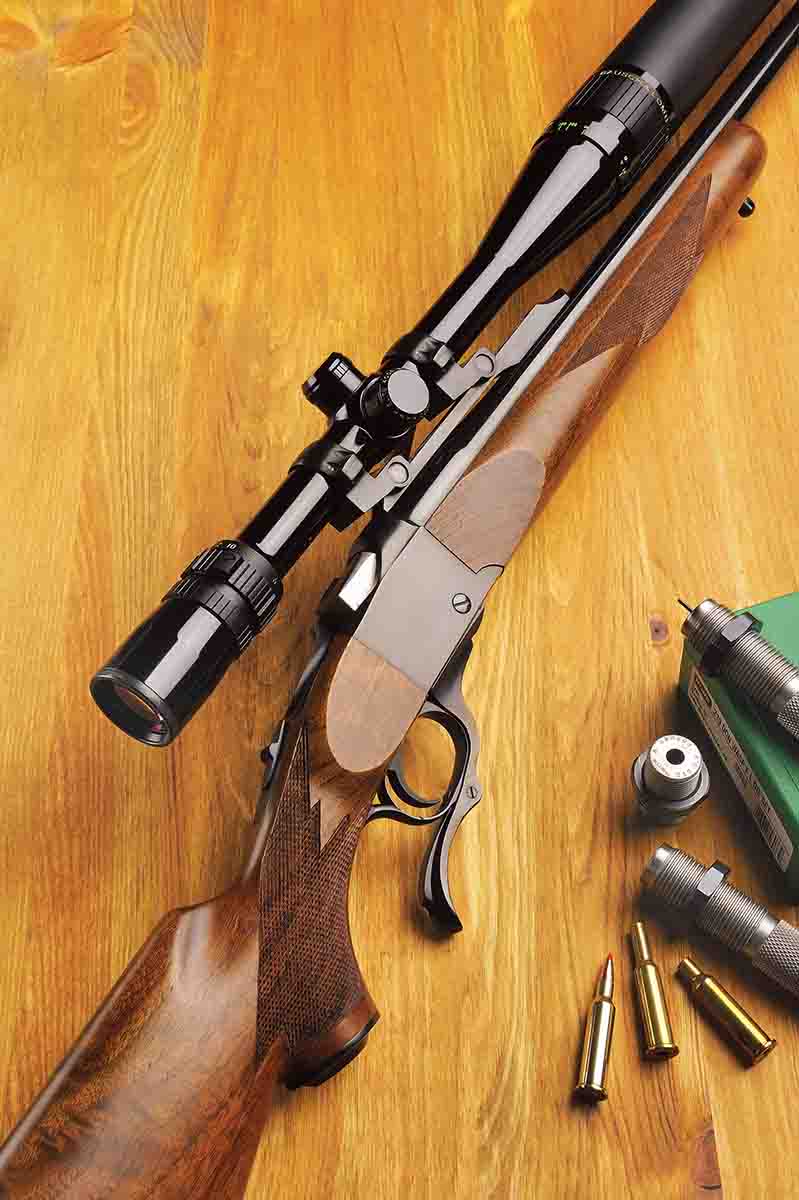 The Ruger No. 1 custom chambered for the 219 Donaldson Wasp. The scope is a Bausch & Lomb 6-24x.